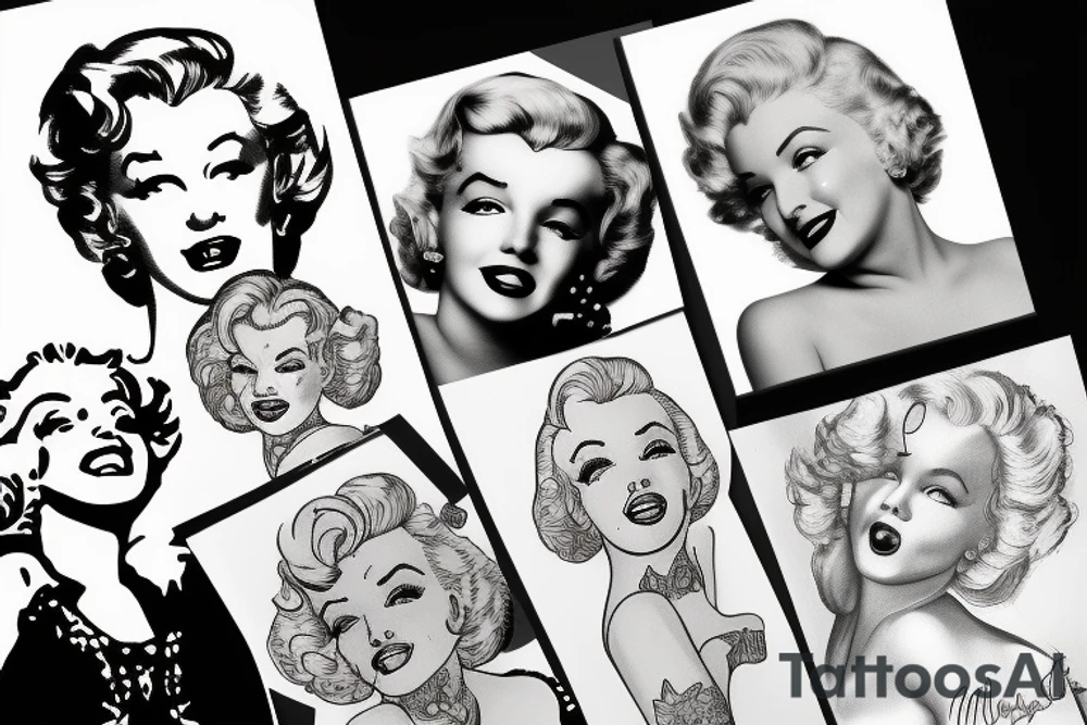 marylin monroe face blackwork style tattoo idea