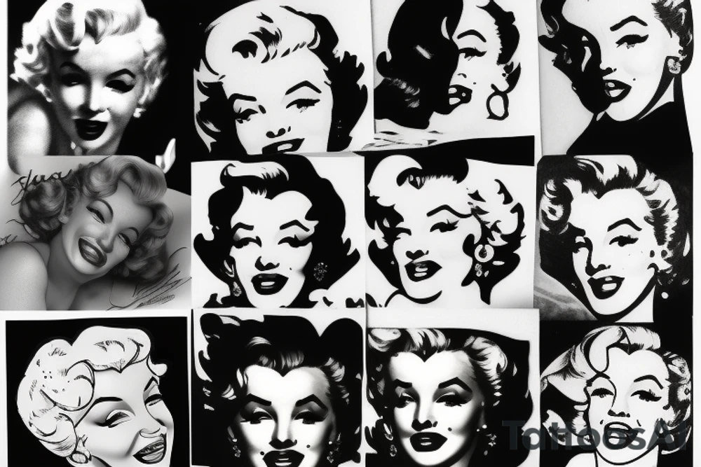 marylin monroe face blackwork style tattoo idea