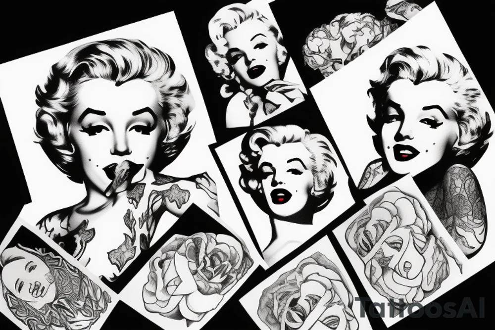 marylin monroe face blackwork style tattoo idea