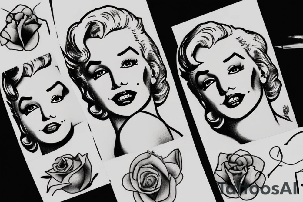 marylin monroe face blackwork style tattoo idea