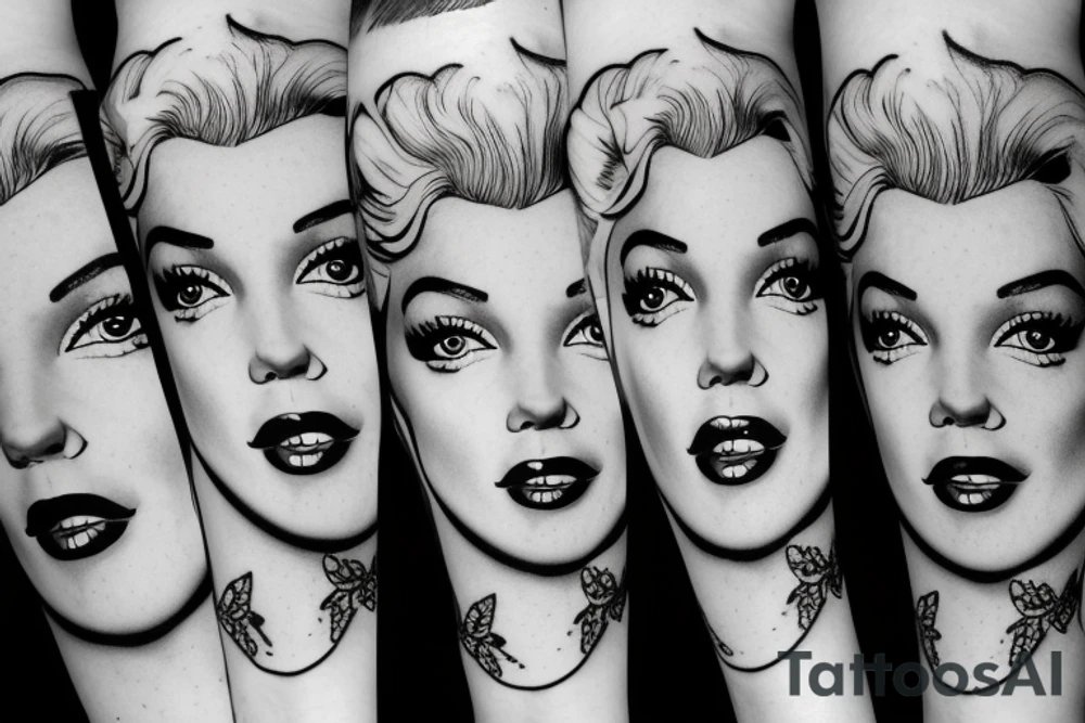 marylin monroe face blackwork style tattoo idea