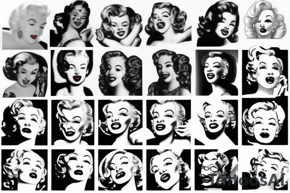 marylin monroe face blackwork style tattoo idea