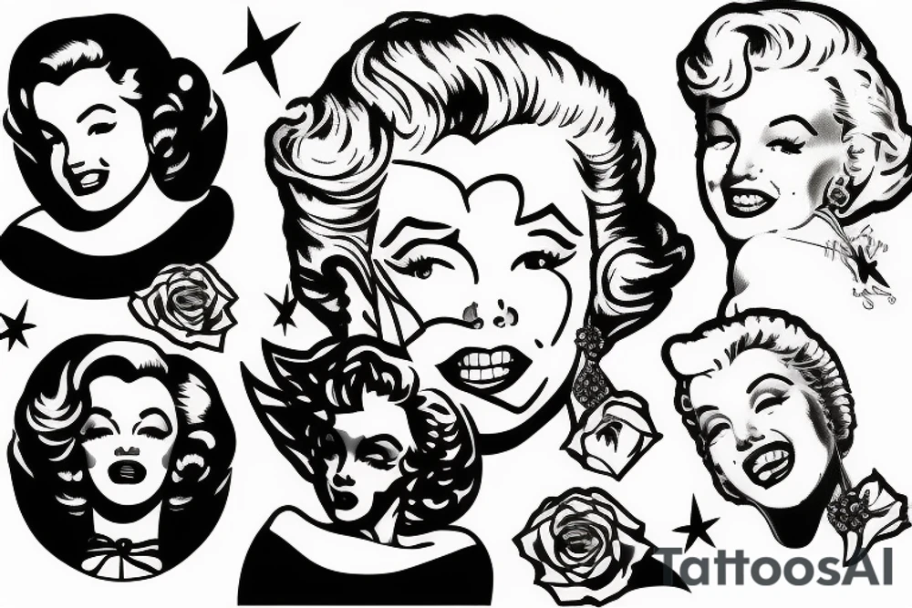 marylin monroe face blackwork style tattoo idea