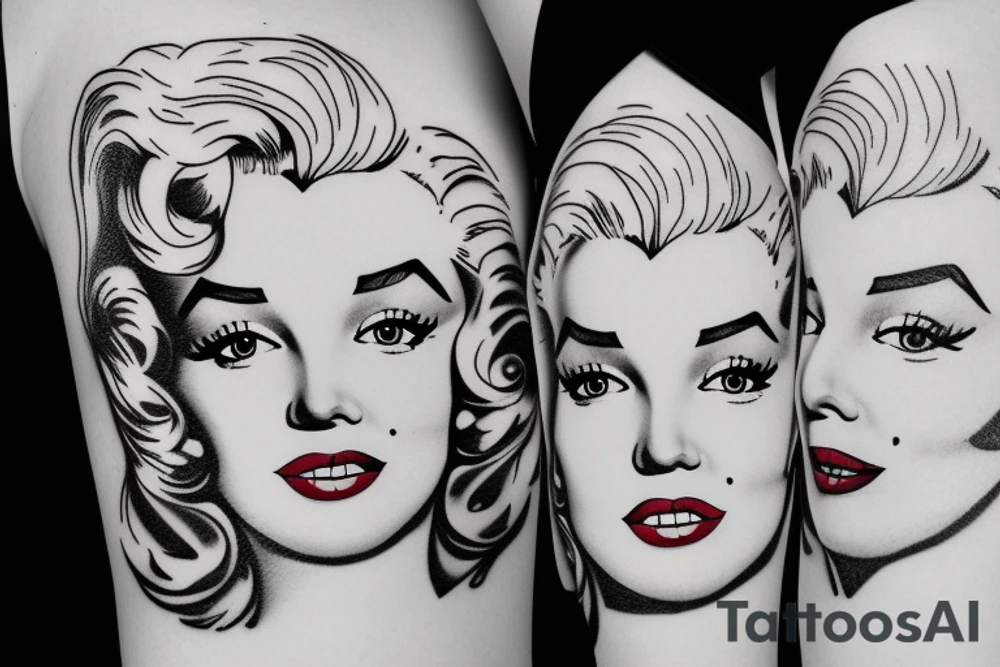 marylin monroe face blackwork style tattoo idea