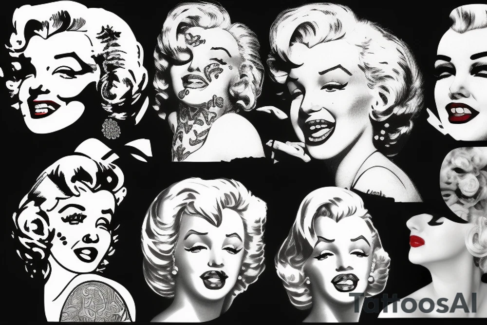 marylin monroe face blackwork style tattoo idea