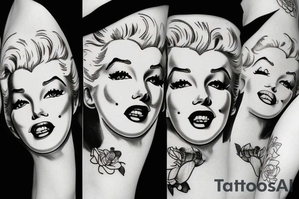 marylin monroe face blackwork style tattoo idea