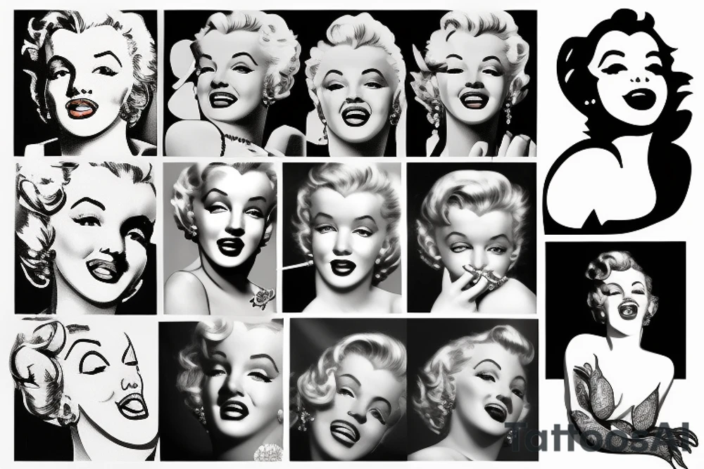 marylin monroe face blackwork style tattoo idea