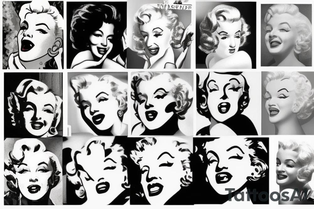marylin monroe face blackwork style tattoo idea