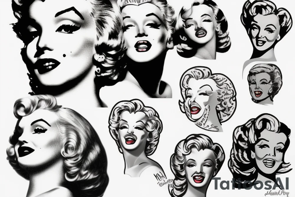marylin monroe face blackwork style tattoo idea