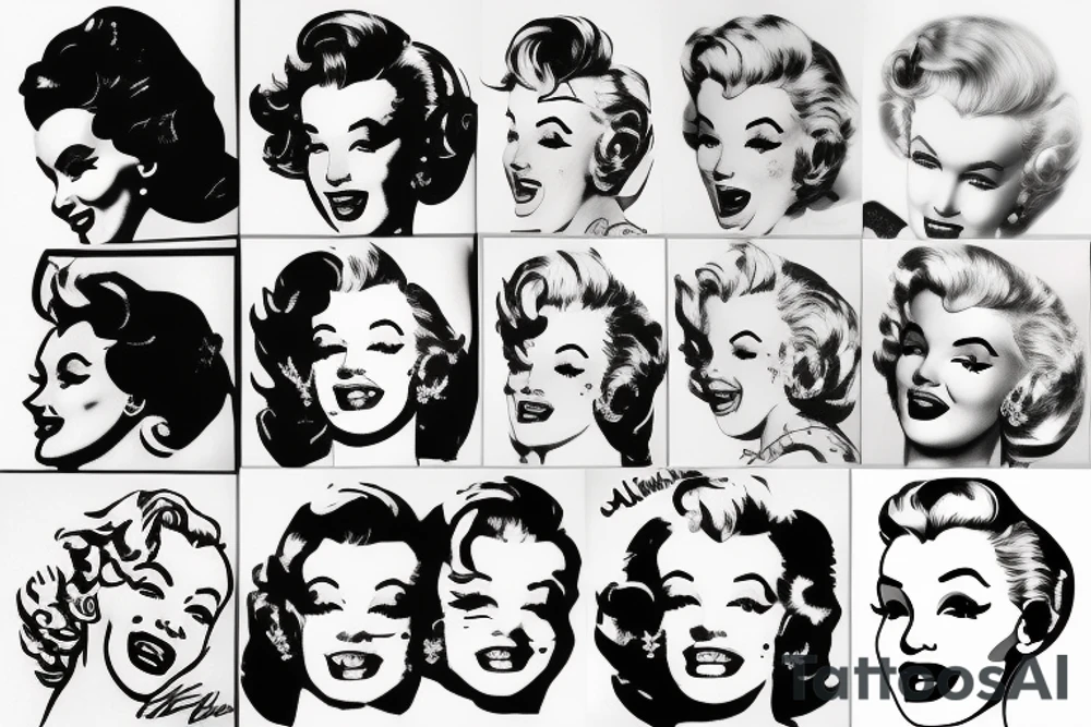 marylin monroe face blackwork style tattoo idea