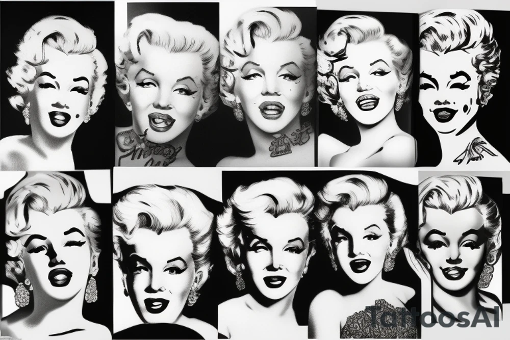 marylin monroe face blackwork style tattoo idea