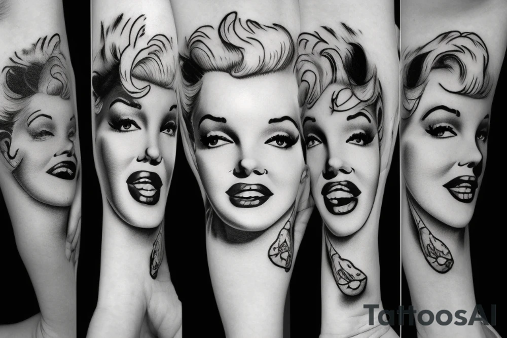 marylin monroe face blackwork style tattoo idea