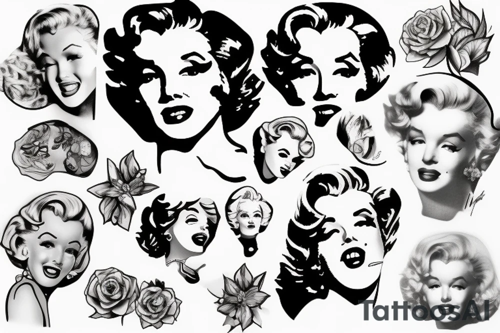 marylin monroe face blackwork style tattoo idea