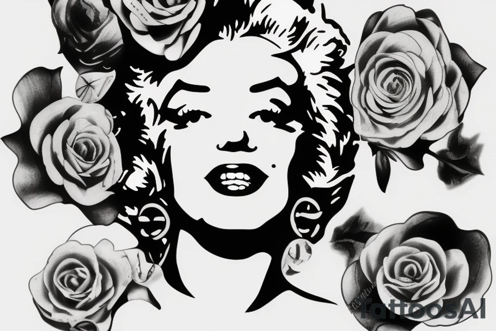 marylin monroe face blackwork style tattoo idea