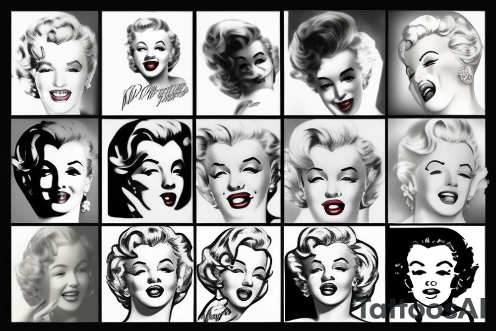 marylin monroe face blackwork style tattoo idea
