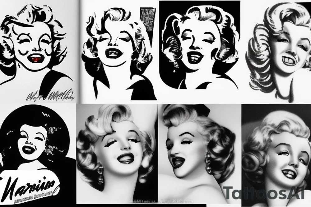 marylin monroe face blackwork style tattoo idea