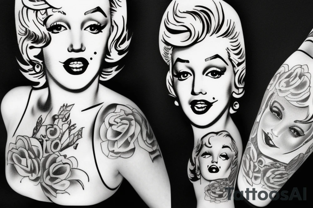 marylin monroe face blackwork style tattoo idea