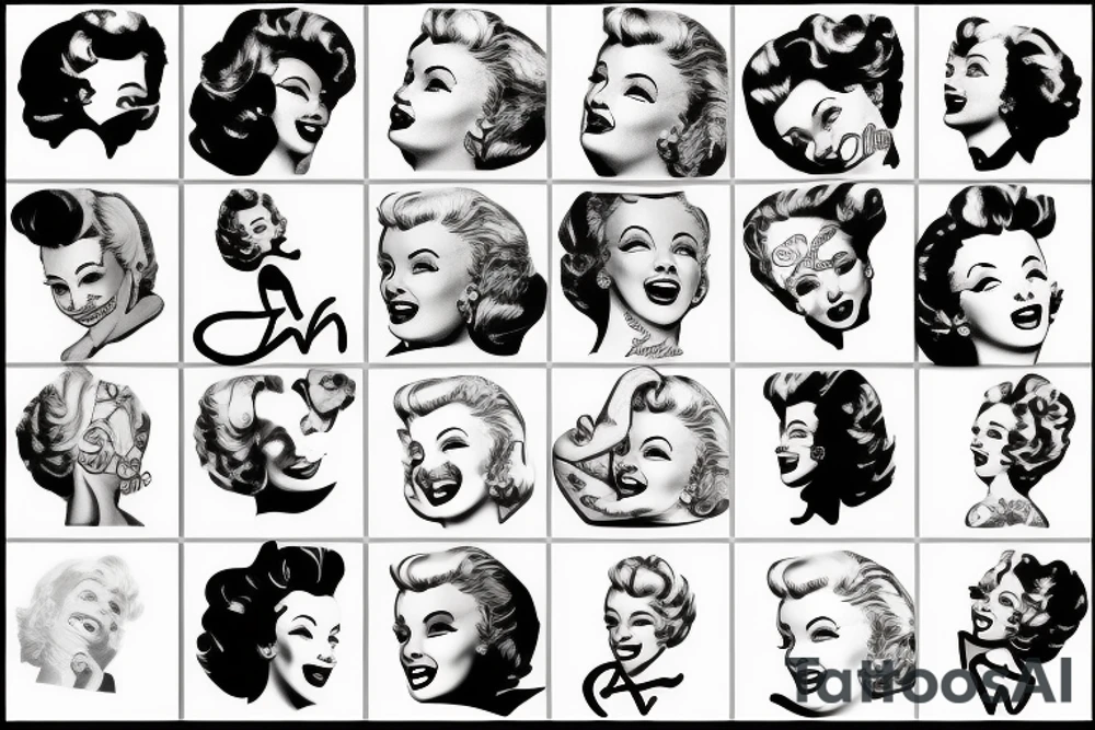 marylin monroe face blackwork style tattoo idea