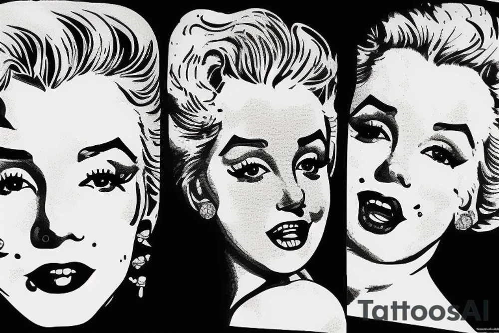 marylin monroe face blackwork style tattoo idea