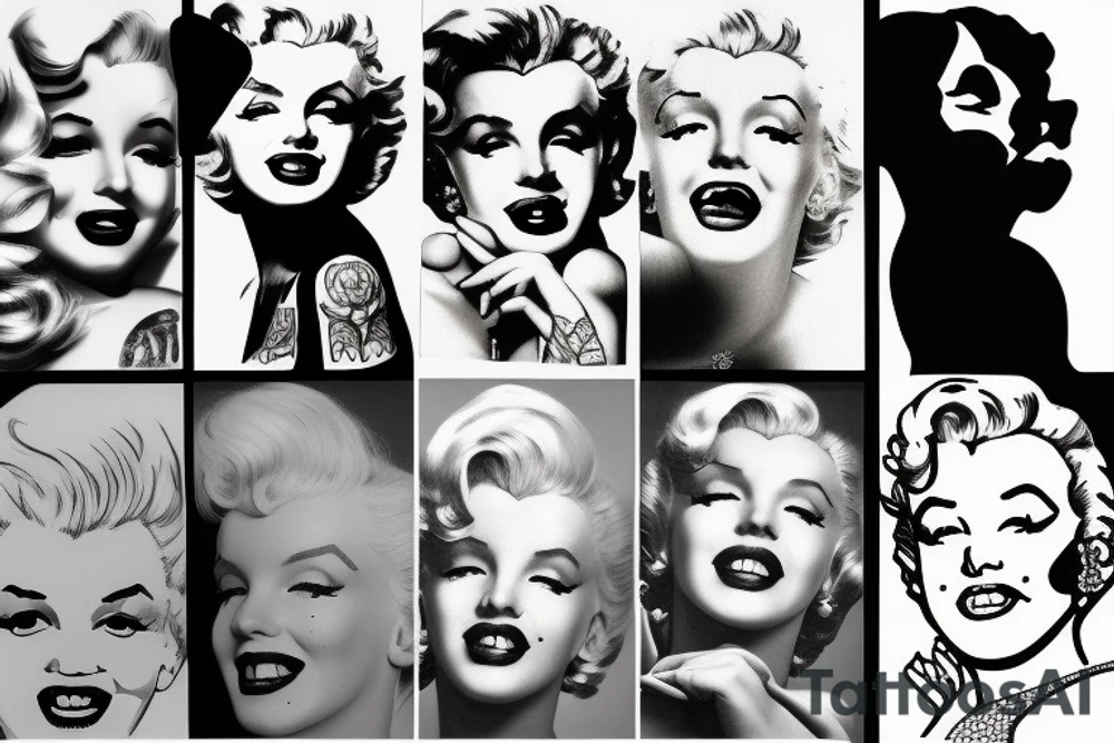 marylin monroe face blackwork style tattoo idea