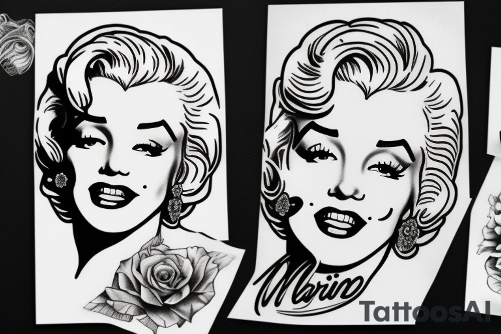 marylin monroe face blackwork style tattoo idea