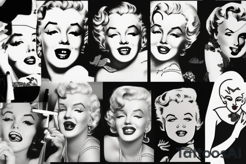 marylin monroe face blackwork style tattoo idea