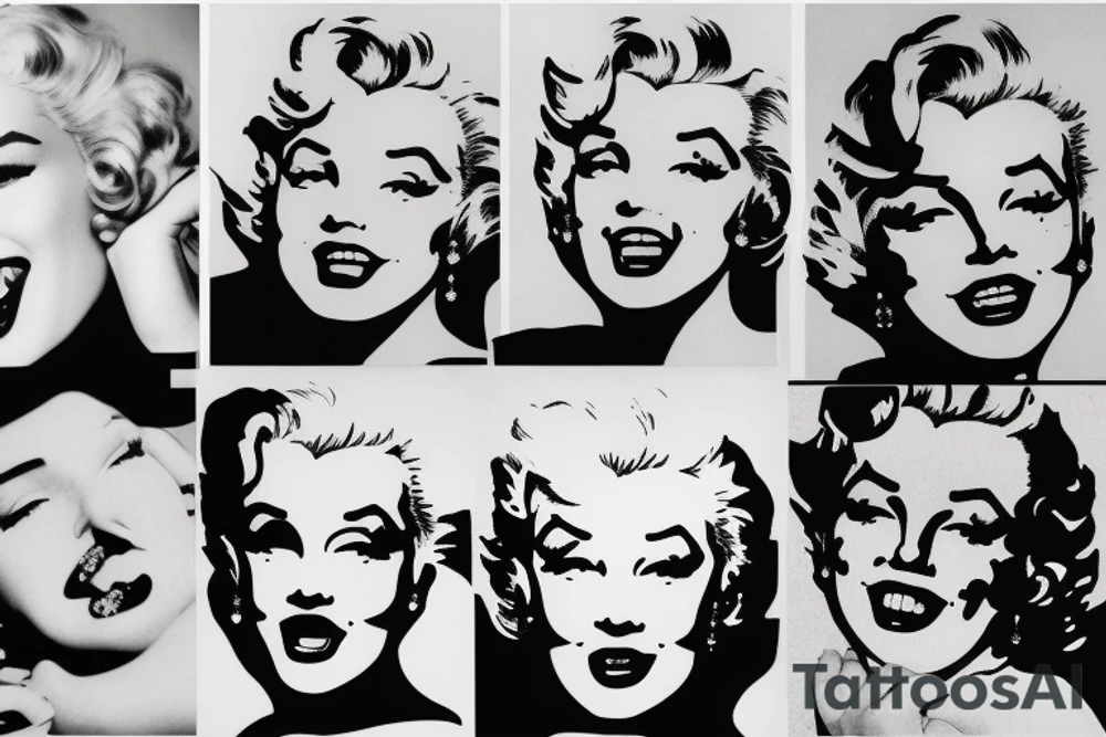 marylin monroe face blackwork style tattoo idea
