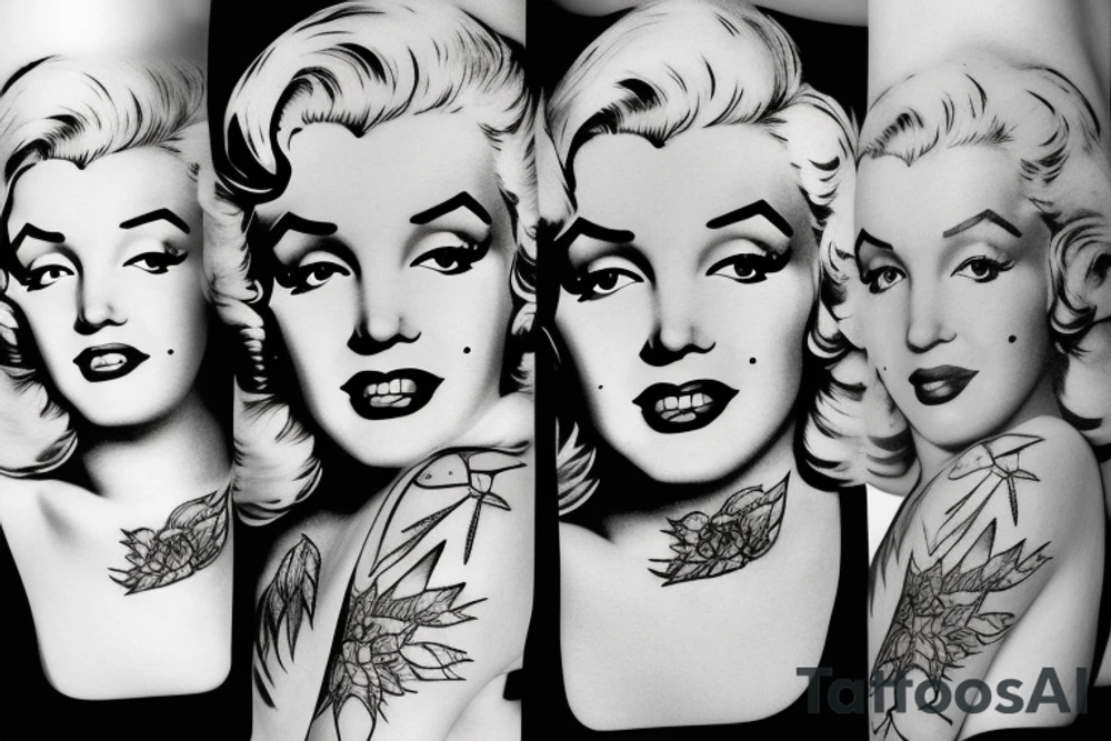 marylin monroe face blackwork style tattoo idea