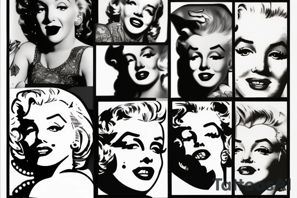 marylin monroe face blackwork style tattoo idea