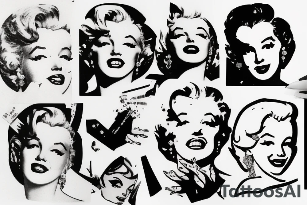 marylin monroe face blackwork style tattoo idea