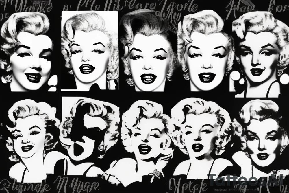 marylin monroe face blackwork style tattoo idea