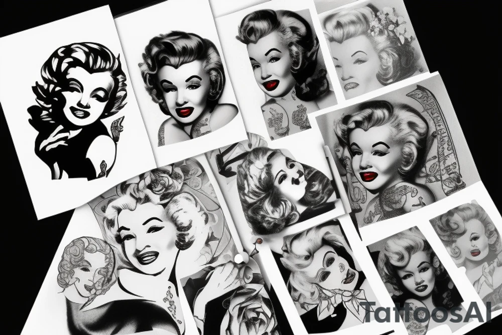 marylin monroe face blackwork style tattoo idea