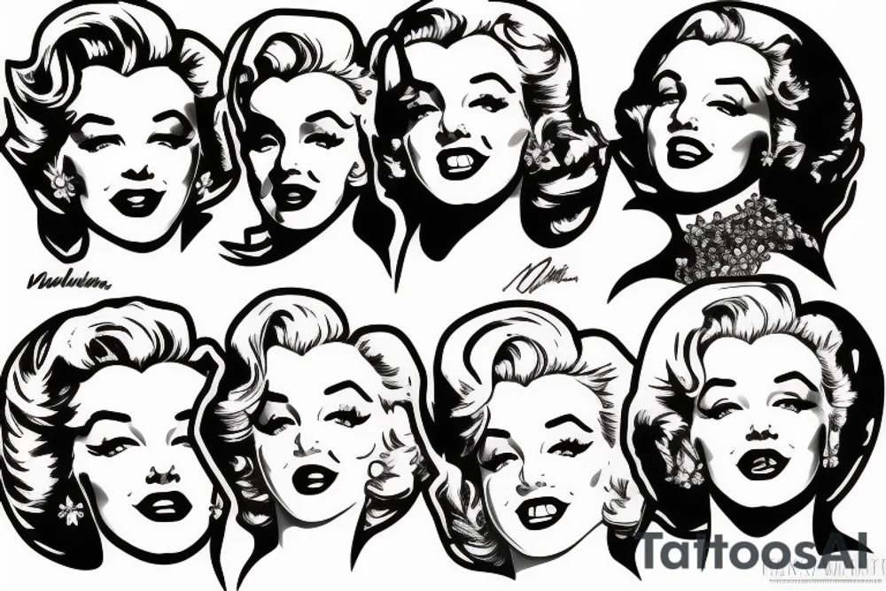 marylin monroe face blackwork style tattoo idea