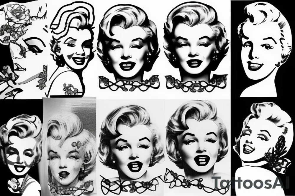 marylin monroe face blackwork style tattoo idea