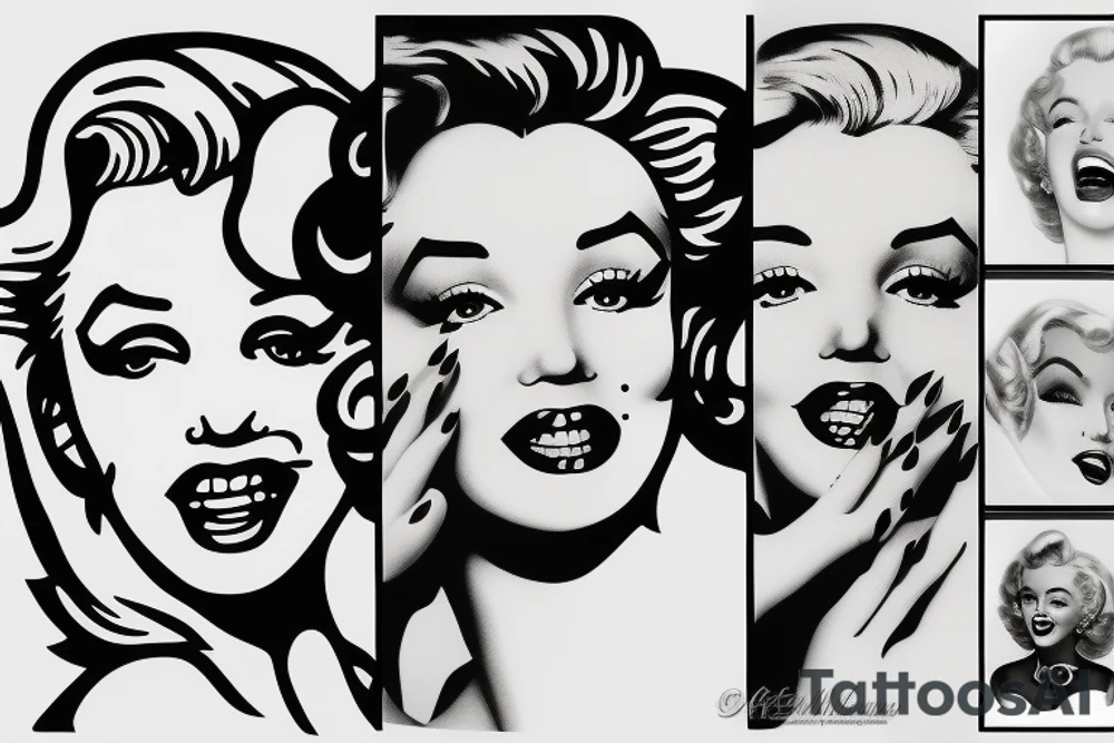 marylin monroe face blackwork style tattoo idea