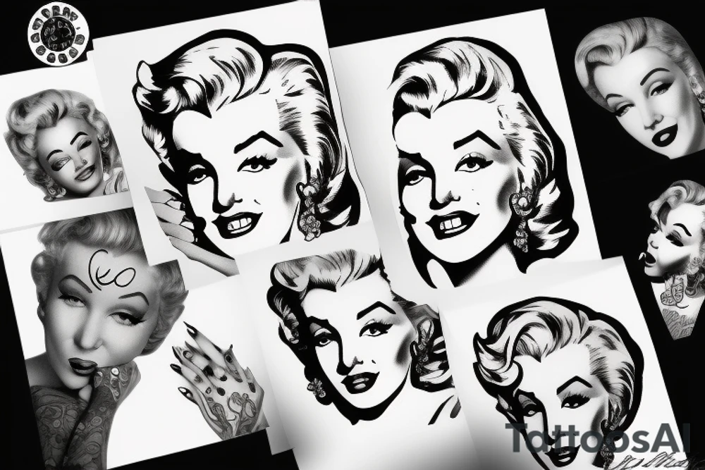 marylin monroe face blackwork style tattoo idea
