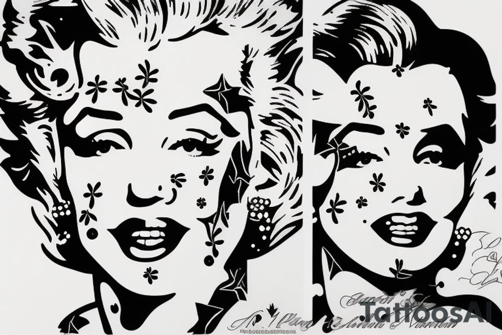 marylin monroe face blackwork style tattoo idea