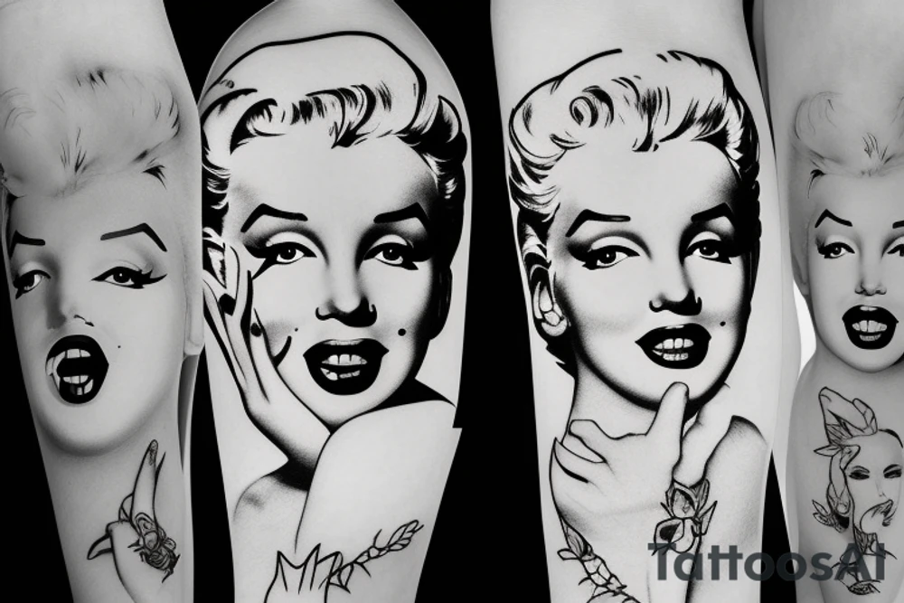marylin monroe face blackwork style tattoo idea
