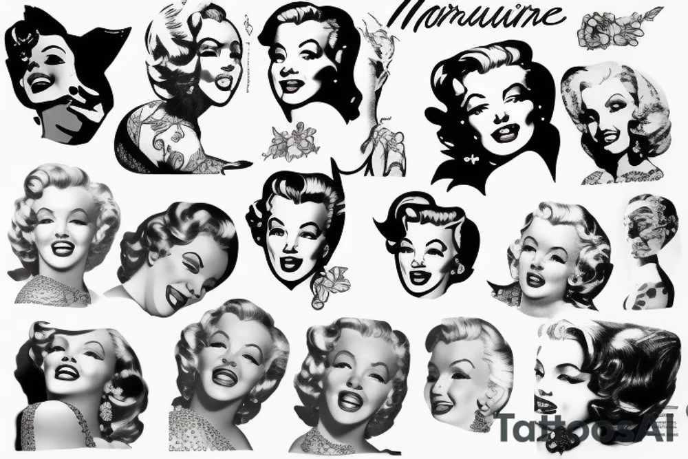 marylin monroe face blackwork style tattoo idea