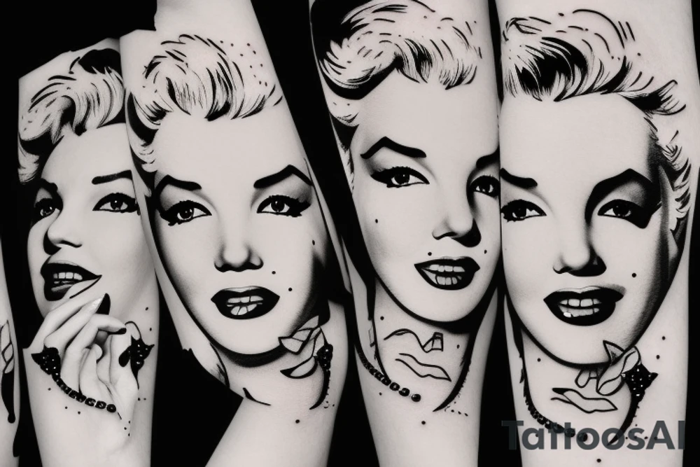 marylin monroe face blackwork style tattoo idea
