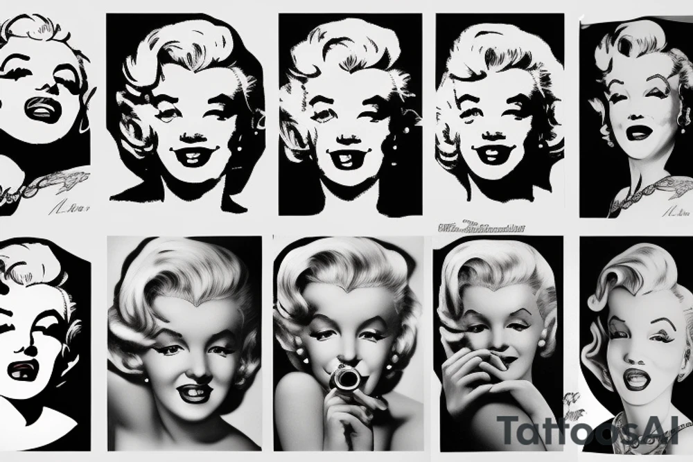 marylin monroe face blackwork style tattoo idea