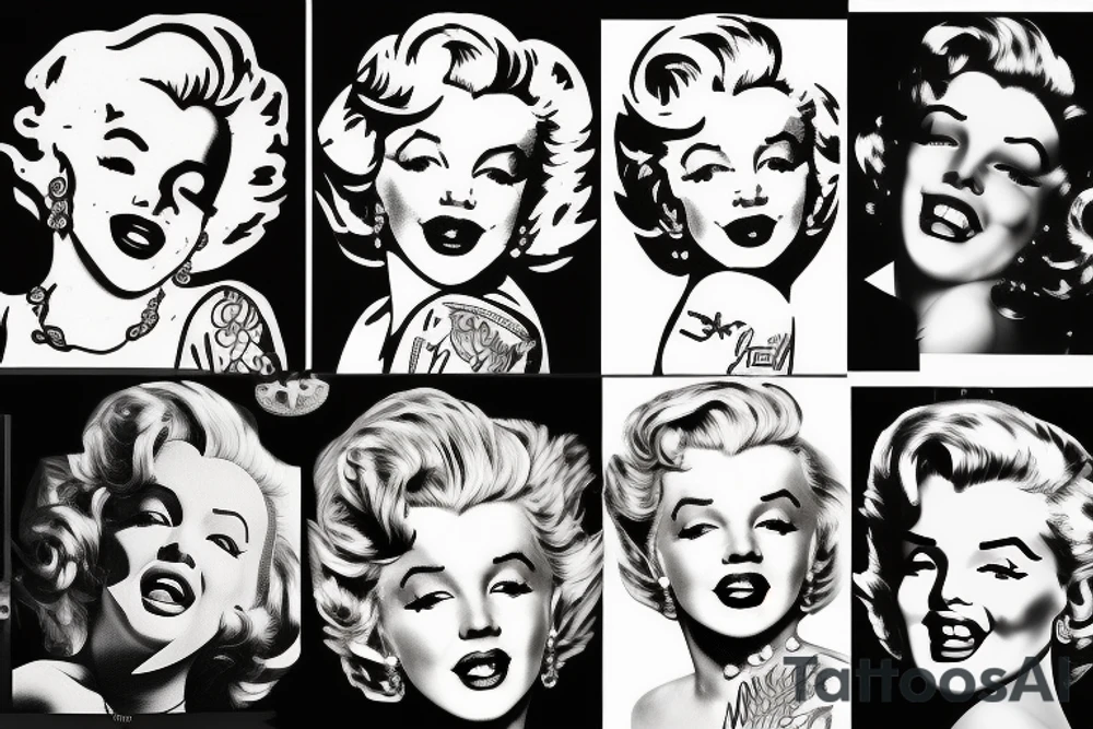 marylin monroe face blackwork style tattoo idea