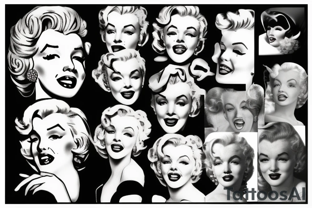 marylin monroe face blackwork style tattoo idea