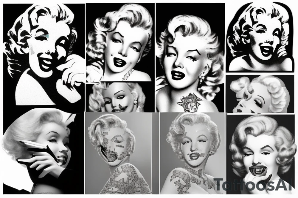 marylin monroe face blackwork style tattoo idea