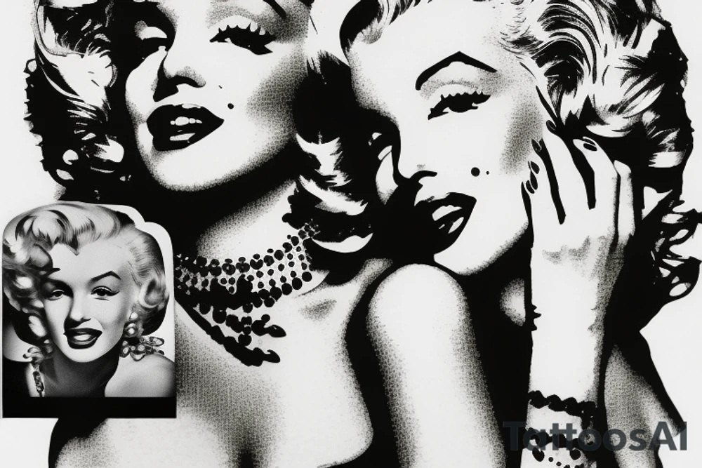 marylin monroe face blackwork style tattoo idea