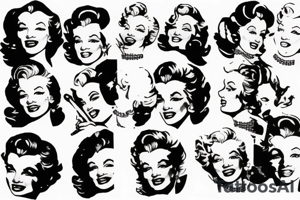 marylin monroe face blackwork style tattoo idea