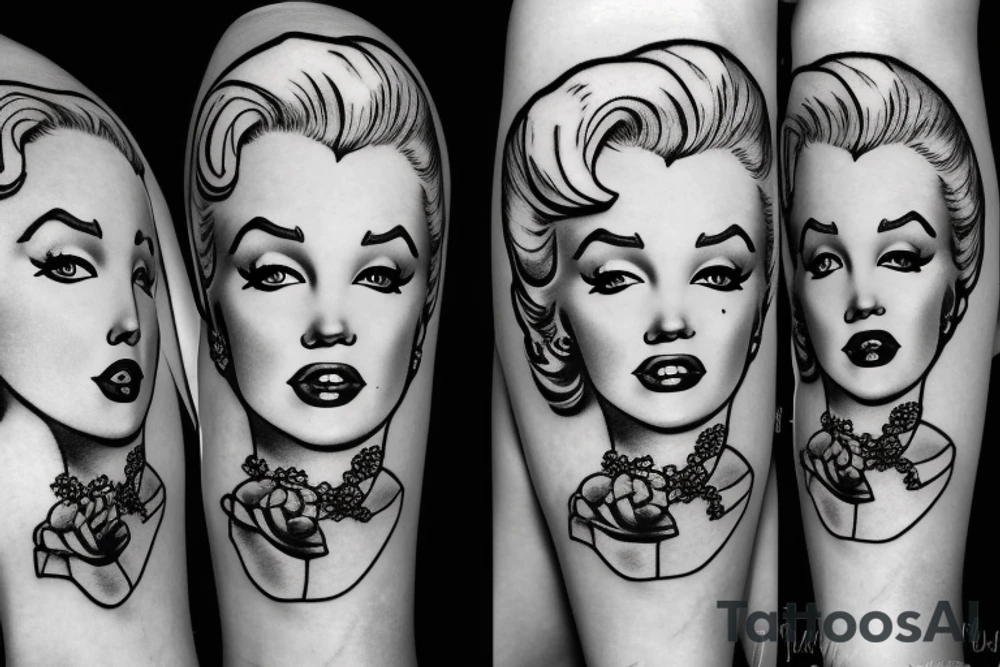 marylin monroe face blackwork style tattoo idea