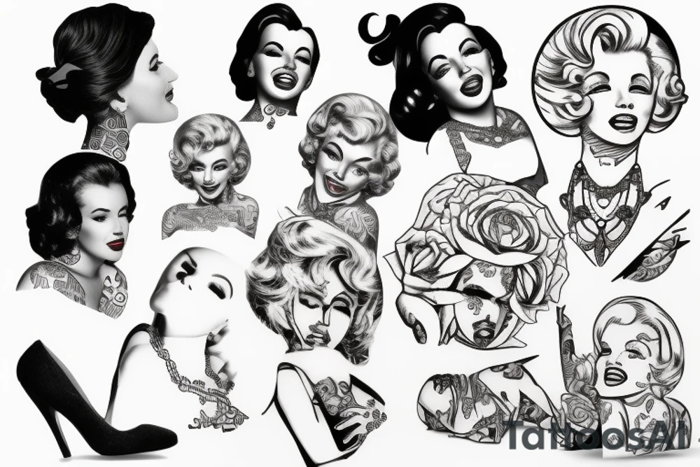thug marylin monroe blackwork tattoo idea