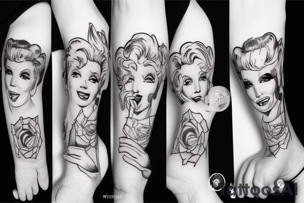 thug marylin monroe blackwork tattoo idea