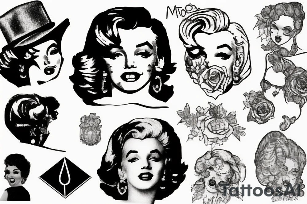 thug marylin monroe blackwork tattoo idea
